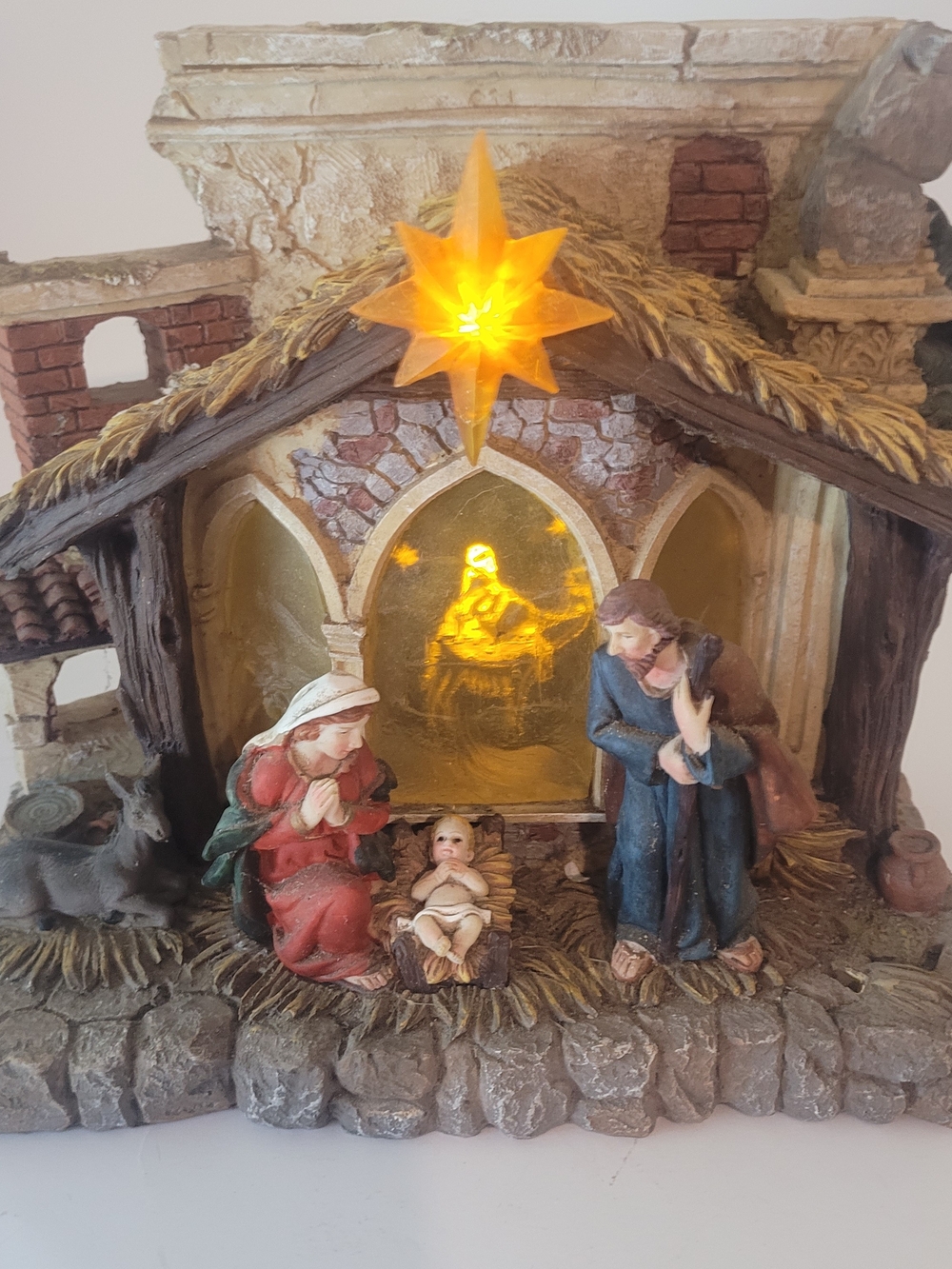 Illuminated Nativity Scene Holiday Figurine Set - Brown, Gold